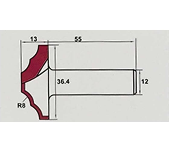Фреза по древесине, фанере для фасадов, R=8 мм, D=36x13x55 мм, S=12 мм PROCUT 416281P