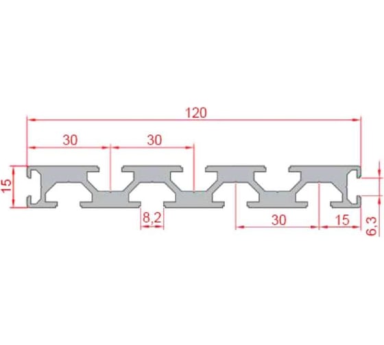Профиль конструкционный 15x120 мм, паз 8 Dogus Kalip 1.1.08.015120.07X300