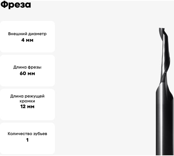 Фреза для пвх окон и алюминиевого профиля (4x12x60x8 мм; Z=1) CUT2 20005