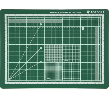 Коврик для резки 3х-слойный А4 (30x22 см), 2х-сторонний, зеленый Topfort 1881574