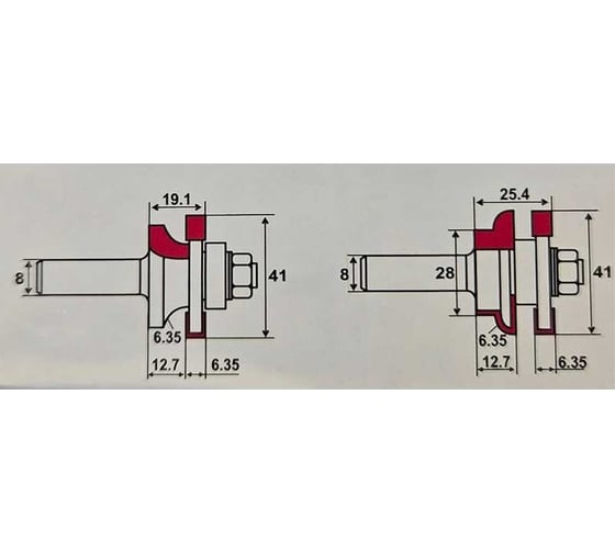 Комплект 2 фрезы, мебельная обвязка, тип B, Z=2, D=41x19-25.4 мм, S=12 мм PROCUT 409255BP