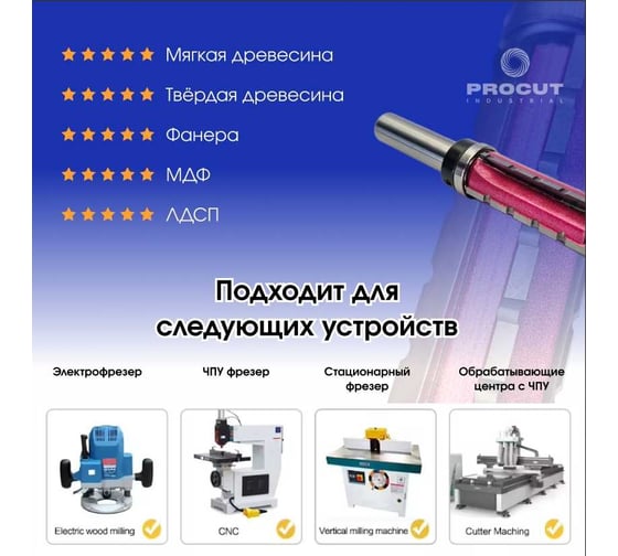 Фреза для черновой обработки кукуруза верхний + нижний подшипник, 19x45x105 мм, Sх12 мм PROCUT TVT-005