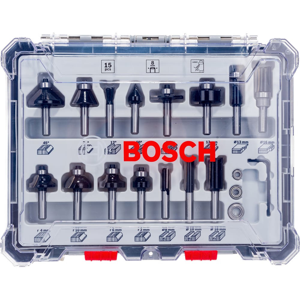 Набор фрез смешанный (15 шт; хвостовик 8 мм) Bosch 2607017472
