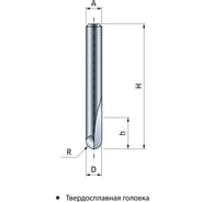 Фреза D4.8 мм, h9.5 мм, H50.5 мм, A8 мм, R2.4 мм, Z2, HM Freud 18-10208