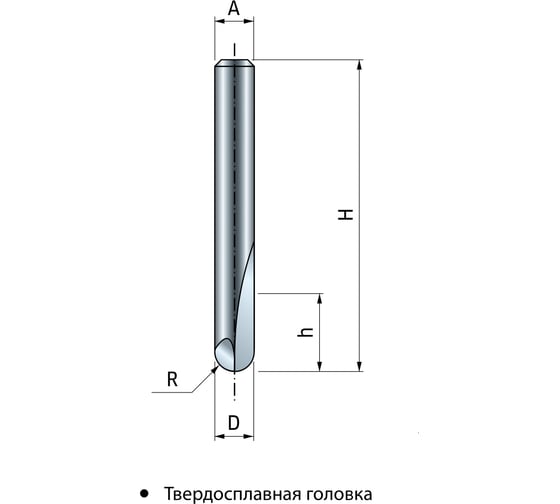 Фреза D4.8 мм, h9.5 мм, H50.5 мм, A8 мм, R2.4 мм, Z2, HM Freud 18-10208 1