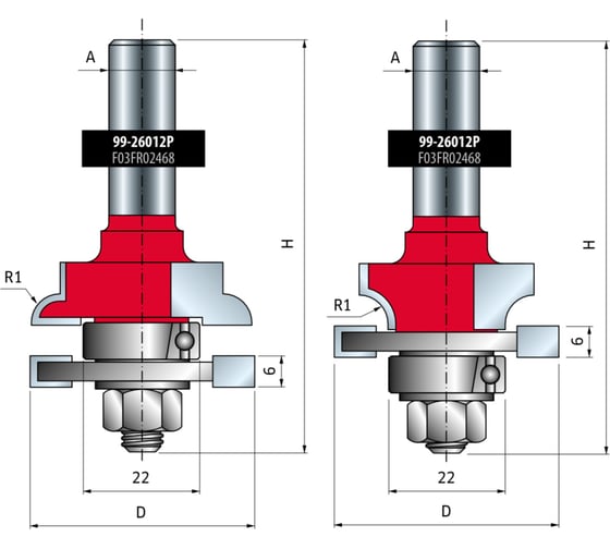 Фреза D42.9 мм, h19 мм, H77 мм, A12 мм, R1 5.5 мм, Z2, HM Freud 99-26012