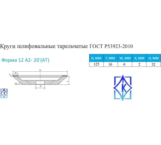 Круг алмазный шлифовальный 12А2-20 (125х6х2х32 мм; 100/80) КристАл Лтд 33315