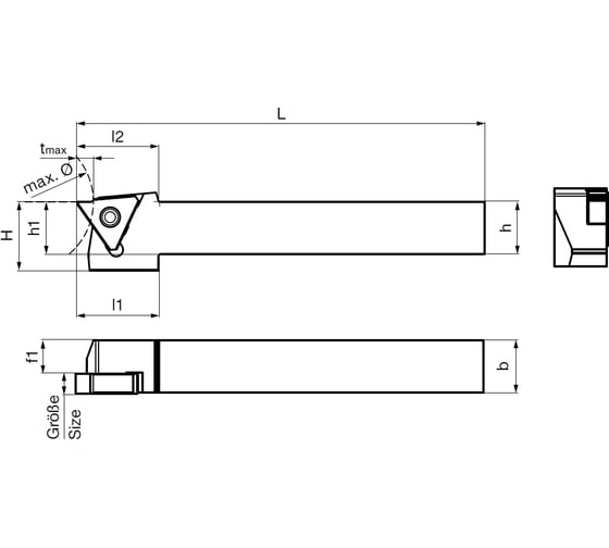 Державка квадратная без СОТС GH305 (h=10 мм; b=10 мм; L=125 мм; R; ключ) Guhring 25350 12,013 1