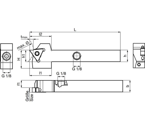Державка квадратная с подводом СОТС GH305 (h=15.87 мм; b=15.87 мм; L=127 мм; R; ключ) Guhring 25352 12,030 1