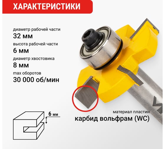 Фреза кромочная дисковая (32х6 мм; подшипник 12.7 мм; хвостовик 8 мм) VIRA 553368