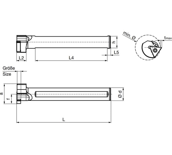 Державка круглая без СОТС GB305 (d=25.4 мм; L=170.18 мм; h=23.39 мм; L; ключ) Guhring 25369 12,031