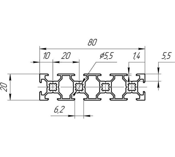 Профиль конструкционный 20x80 мм, паз 6 Алтервиа A12208006X500
