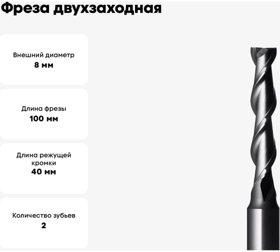Фреза двухзаходная быстрорежущая по алюминию HSS (8x40x100x8 мм; Z=2) CUT2 20248