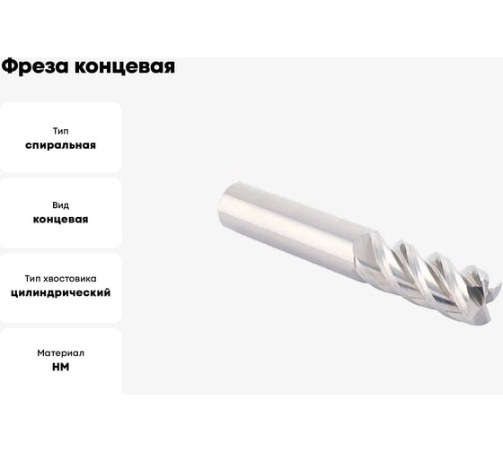 Фреза концевая твердосплавная D12.Z4.12.30.75.45 с фаской по цветным металлам TTM 4603390584196