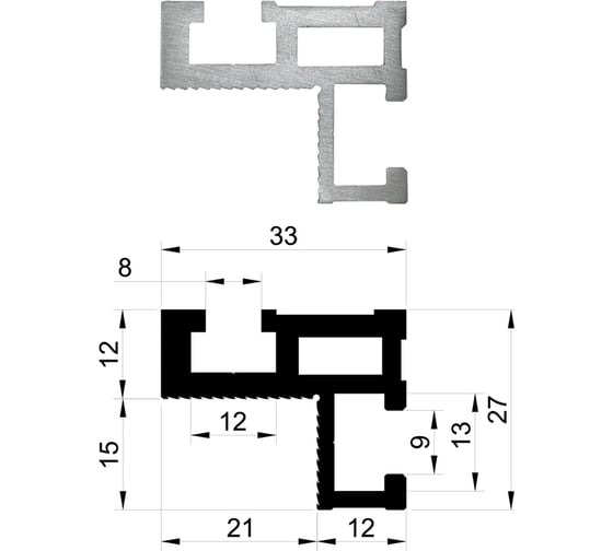 Профиль алюминиевый T-track (0.8 м; 33x27 мм) WOODWORK TR33.080