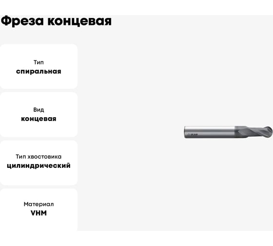 Фреза концевая твердосплавная радиусная 14.0x25x83 мм, хв-к 14 мм, Z2, тип 9425 IZAR 26672