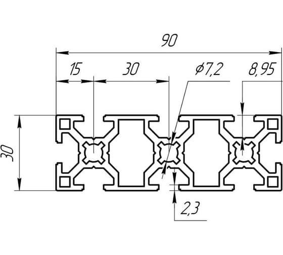 Профиль конструкционный Алтервиа 30x90 мм, паз 8, 4 шт A12309008X1500.4