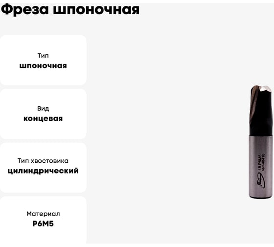 Фреза шпоночная цилиндрический хвостовик РосИнструмент 18.0 мм 48418