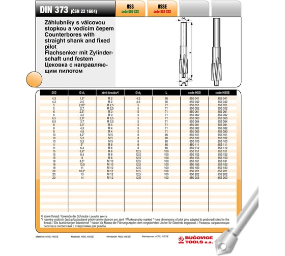 Цековка (5.5/10х80 мм; 180 гр.; M5; HSSE) Bucovice Tools 853103
