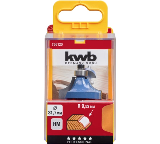 Фреза кромочная калевочная с подшипником HM 31,7, R 9,52 мм kwb 756120