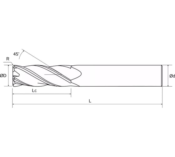 Фреза радиусная STI HG780 D8-CR0.5-L75-T4-AlCr-HRC55 HG780D8CR0.5L75T4AlCrHRC55STI
