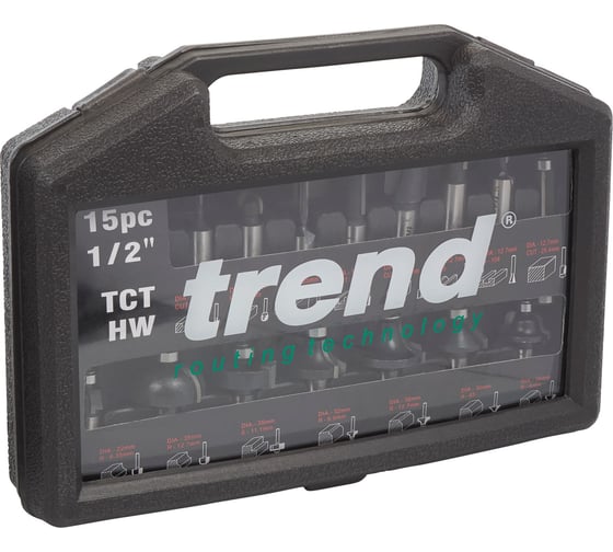 Набор из 15 фрез (хвостовик 12,7 мм) по дереву TREND SET/SS9X1/2TC