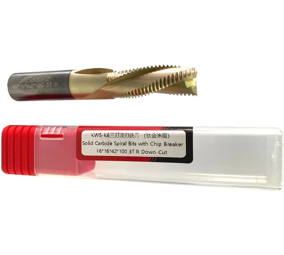 Фреза спиральная черновая (стружка вверх) KWS 16х16х42х100 Z3 RH Golden Coating 4093-020C0-630814468 1