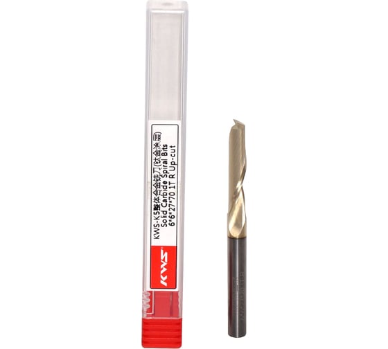 Фреза спиральная чистовая (стружка вверх) KWS 6х6х27х70 Z1 RH Golden Coating RFK1C0001