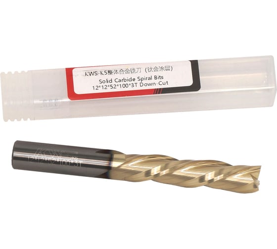 Фреза спиральная чистовая (стружка вниз) KWS 12х12х52х100 Z3 RH Golden Coating 4093-02000-99984412