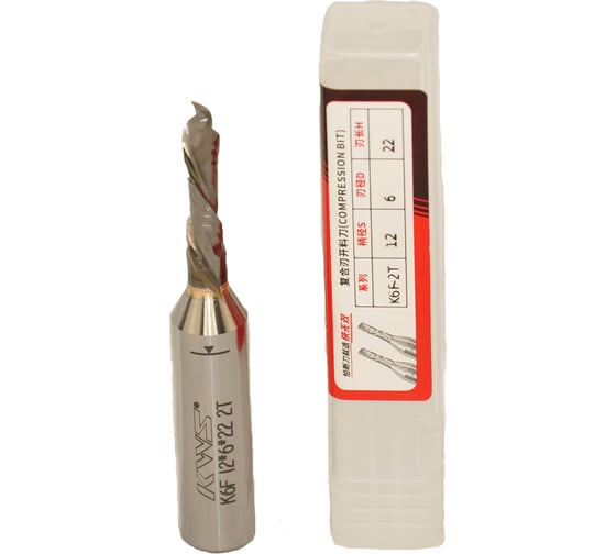 Фреза спиральная компрессионная KWS HW D=6mm, S=12, H=22, Z2+2 RH 4090-01000-254712 1