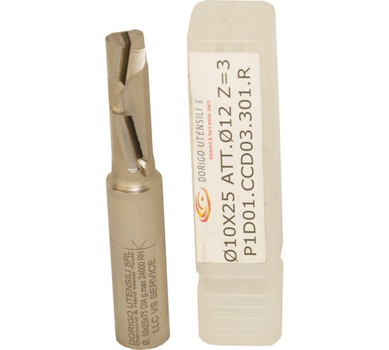 Фреза концевая алмазная Dorigo DA: Ø10x25x75 Z.1+1 S=12x40 Z=03 H=3 RH P1D01.CCD03.301.R 1