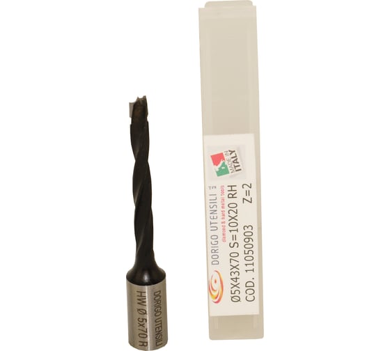 Сверло для глухих отверстий Dorigo HW Ø5x43x70 A.10x20 Z.2 RH 11050903