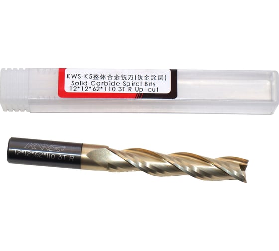 Фреза спиральная чистовая (стружка вверх) KWS 12х12х62х110 Z3 RH Golden Coating RFK1C0048 1