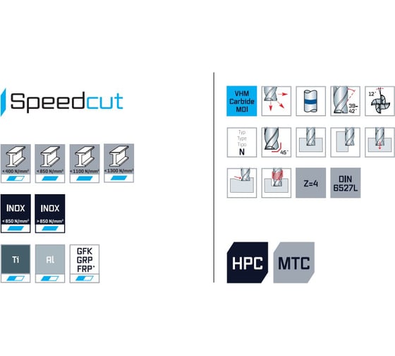 Фреза твердосплавная по нержавеющей стали VHM-SPEEDCUT (10х10х22х72 мм; Z=4 шт) Maykestag 734701000100