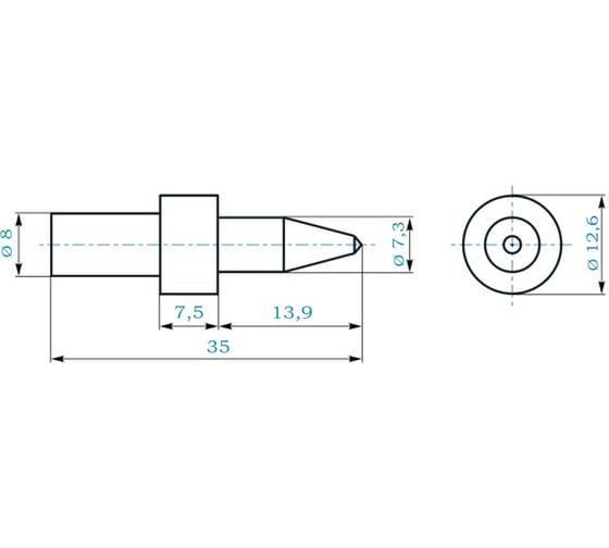Термосверло торцующее H-Tools М8 шаг 1.25мм 7.3x13.9/35мм S=8мм 3600730