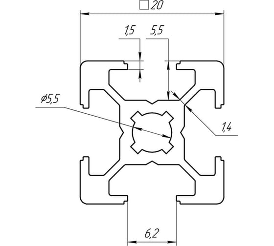 Профиль конструкционный н/а Алтервиа 20x20, паз 6 A01202006X1000