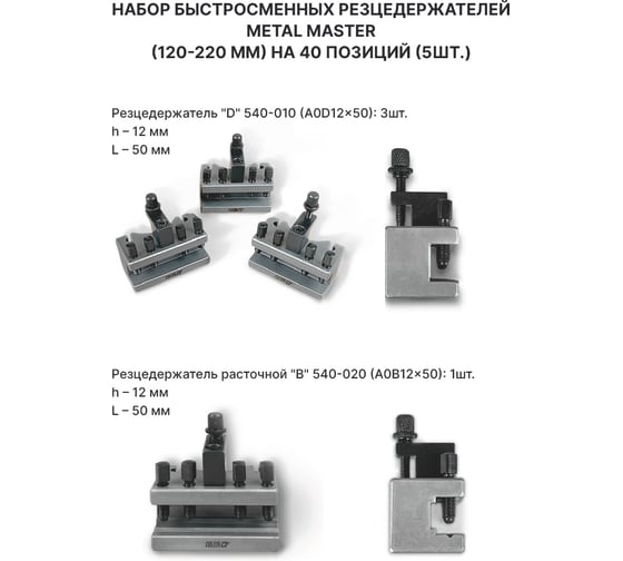 Набор быстросменных держателей инструмента Metal Master 120-220 мм на 40 позиций 5 шт 23463