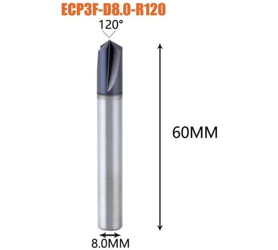 Фреза для снятия фаски по металлу Dreanique (8x60 мм, 120°, TiAlN) ECP3F-D8.0-R120 39835