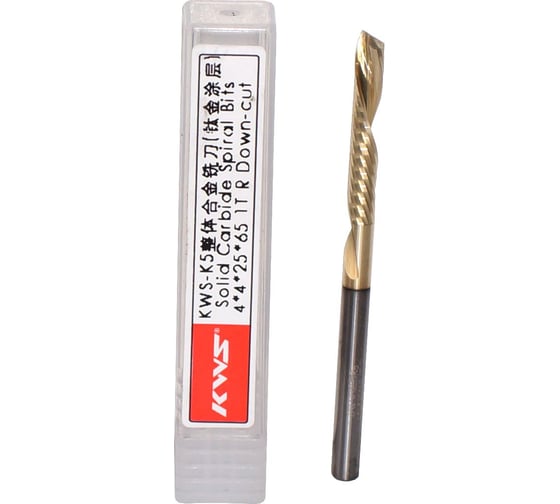 Фреза спиральная чистовая (стружка вниз) KWS 4х4х25х65 Z1 RH Golden Coating RFK1C0049