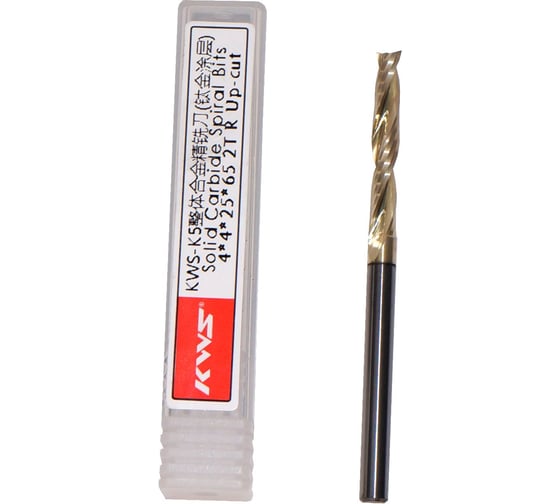 Фреза спиральная чистовая (стружка вверх) KWS 4х4х25х65 Z2 RH Golden Coating RFK1C0072 1