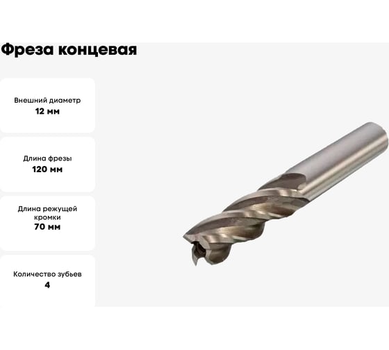 Фреза концевая ц/х Р6М5/HSS (12х70х120 мм; Z4) JSD 30795