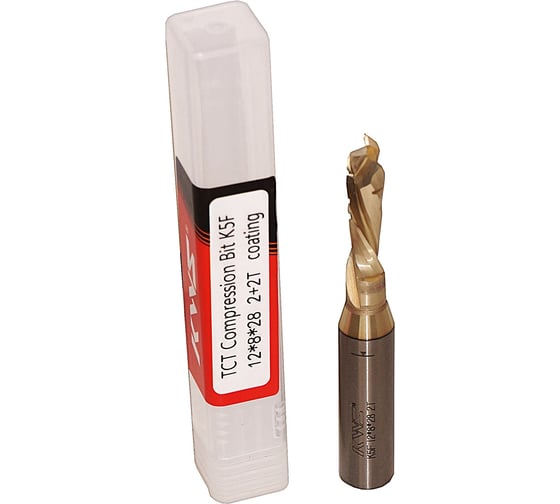 Фреза спиральная компрессионная KWS HW D=8мм, S=12, H=28, Z2+2 RH Golden Coating BKN0H0008 1