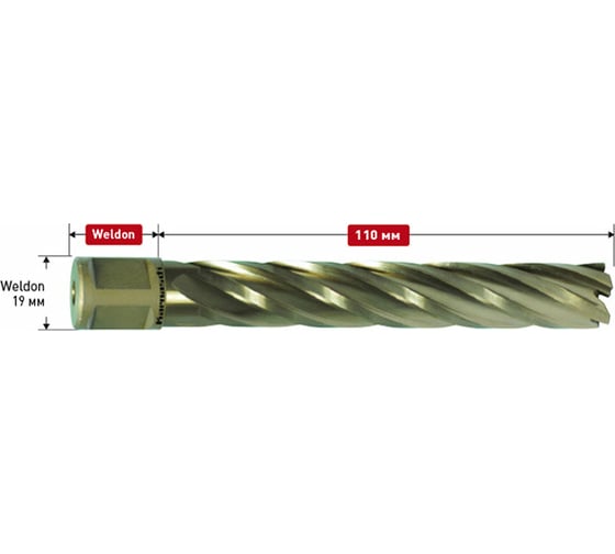 Сверло корончатое GOLD-LINE (32x110 мм; Weldon 19; HSS-XE) Karnasch 19 20.1280U-032