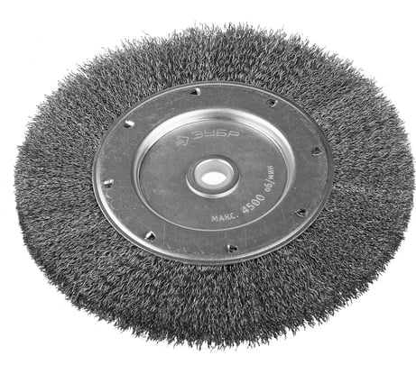 Щетка Зубр ЭКСПЕРТ дисковая для точильно-шлифовального станка, витая стальная проволока 0.3 мм, 200/12.7 мм 35185-200_z01