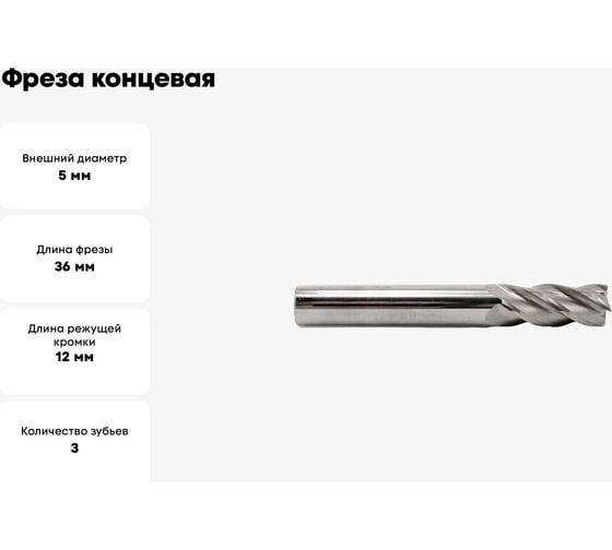 Фреза концевая твердосплавная цельная (5x36x12 мм; ВК8; 3-х перая; 2220-0187) Резолюкс 37008