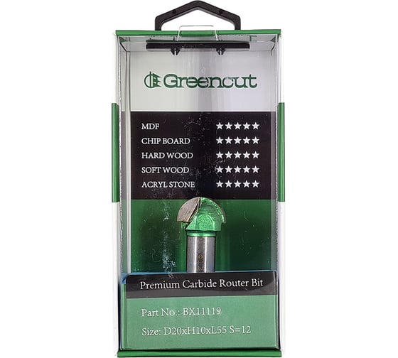 Фреза профильная для фасадов (20x10x55 мм; S=12 мм) Greencut BX11119