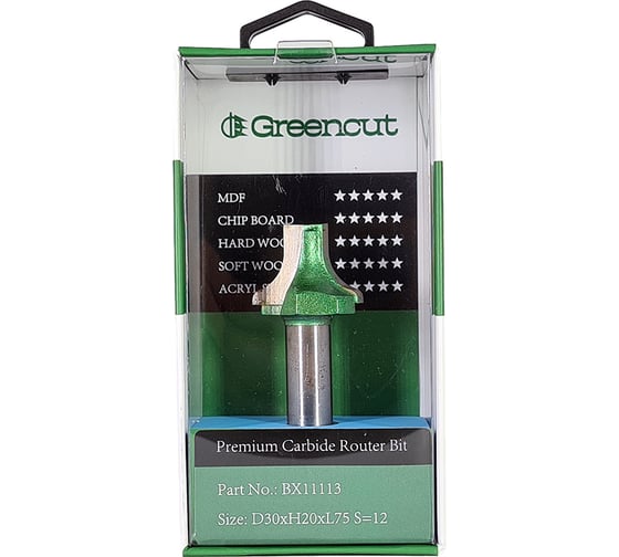 Фреза профильная для фасадов (30x20x75 мм; S=12 мм) Greencut BX11113