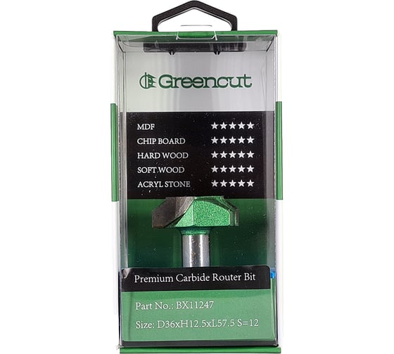 Фреза профильная для фасадов (36x12.5x57.5 мм; S=12 мм) Greencut BX11247