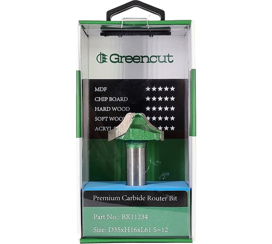 Фреза профильная для фасадов (35x16x61 мм; S=12 мм) Greencut BX11234