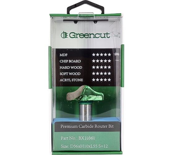 Фреза профильная для фасадов (36x10x55 мм; S=12 мм) Greencut BX11061